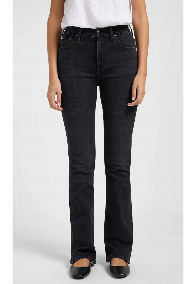 Blugi de dama  Breese Bootcut, negru, elastic, talie ridicata, croiala evazata