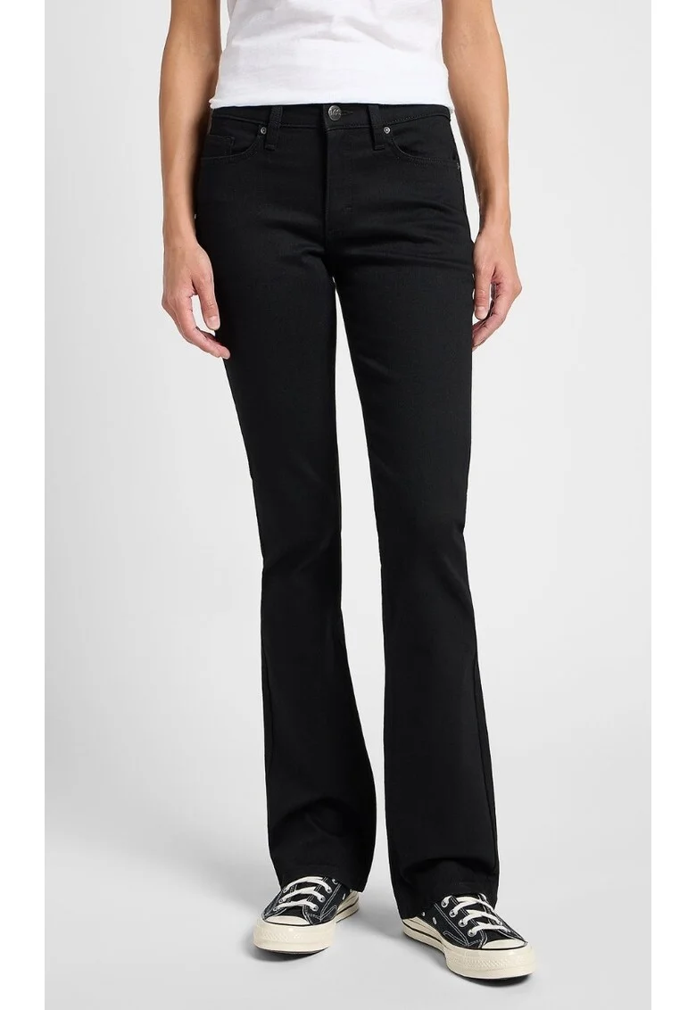 Pantaloni dama,  bootcut, negru, bumbac/poliester