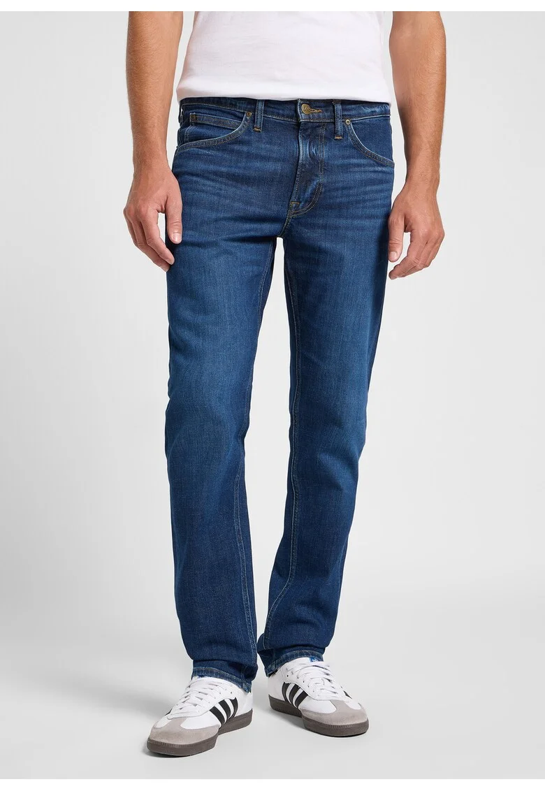 Blugi Barbati,  Daren Zip Fly, Slim Fit, Talie Medie, 5 Buzunare, Fermoar, Lungi, Bumbac, W33-L34 US, Albastru
