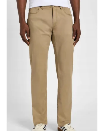 Blugi barbati  straight fit, bej, bumbac, talie inalta