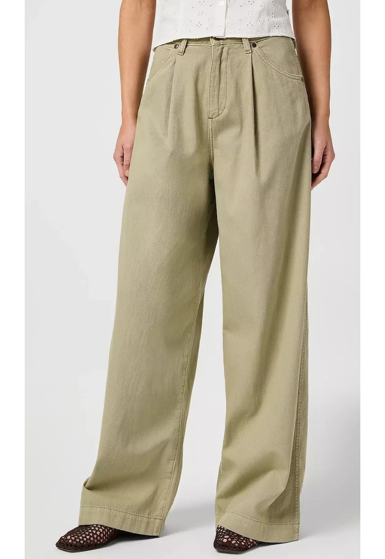Pantaloni dama,  talie inalta, verde, 100% bumbac