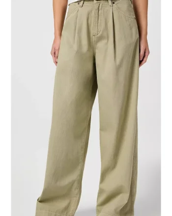 Pantaloni dama,  talie inalta, verde, 100% bumbac
