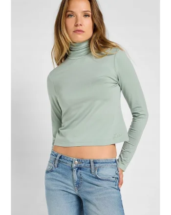 Bluza dama,  guler subtire, ajustat, pastel, verde, bumbac