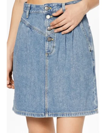 Fusta  model 80's, denim, albastru, inchidere fermoar si nasturi,