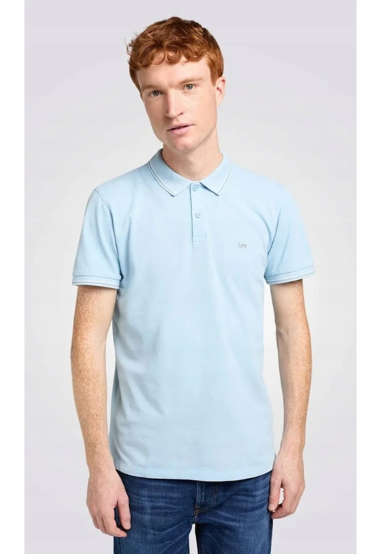 Tricou polo  albastru melanj, bumbac, croiala, Albastru