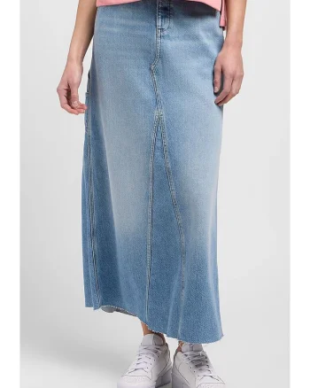 Fusta  model Carpenter, denim, albastru, fermoar si nasturi