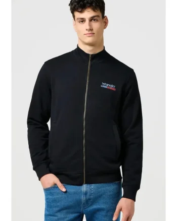 Hanorac barbati,  FUNNEL NECK ZIP, negru, bumbac, regular fit