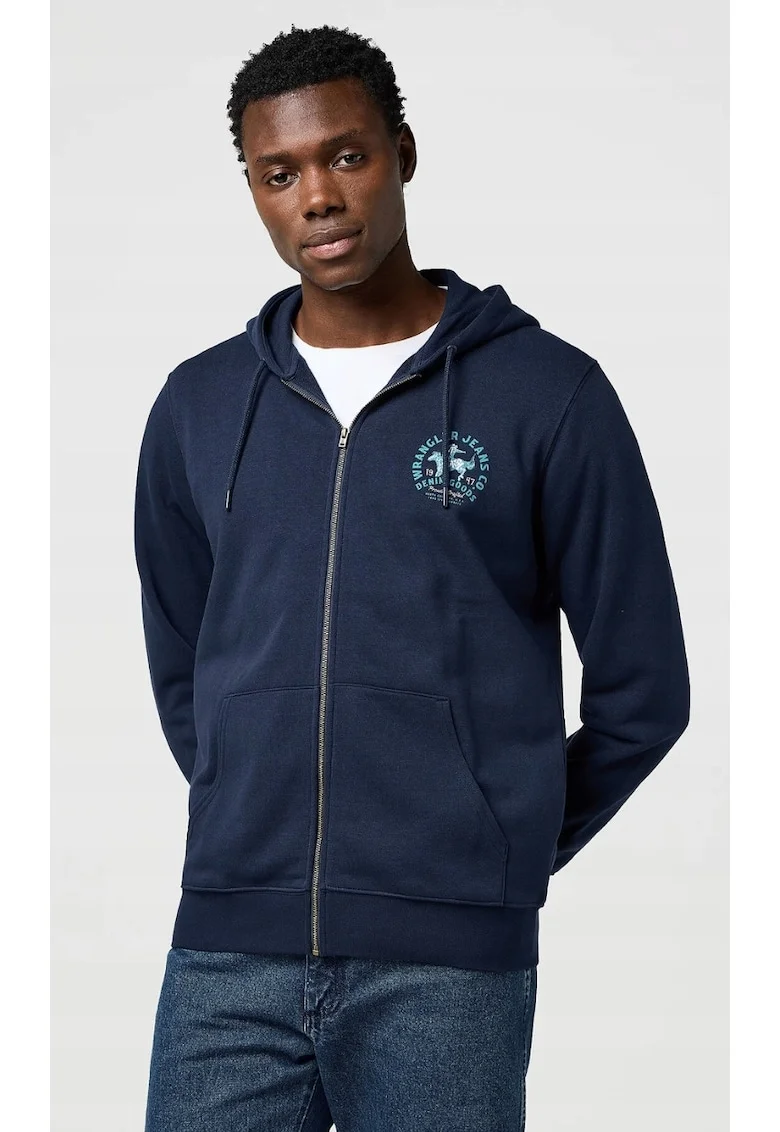 Hanorac barbati,  GRAPHIC ZIP HOODIE, regular fit, albastru, bumbac
