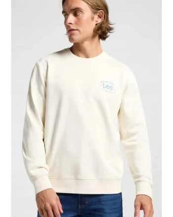 Hanorac  Crew Sweatshirt, regular fit, ecru cu logo mic, 100% bumbac