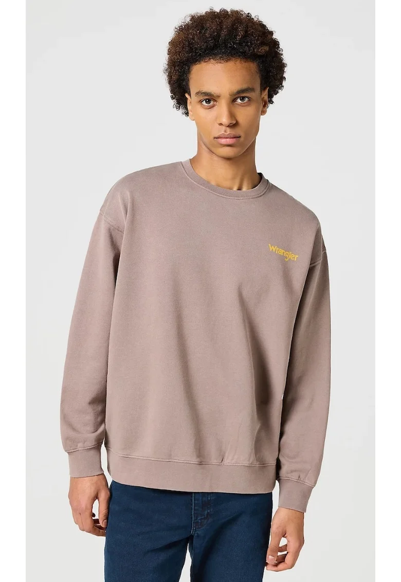 Hanorac barbati,  Crewneck Sweatshirt, bej-maro, imprimeu pe spate, 100% bumbac