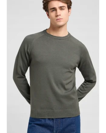 Pulover barbati,  Clean Raglan Sweater, ajustat, verde kaki, 100% bumbac