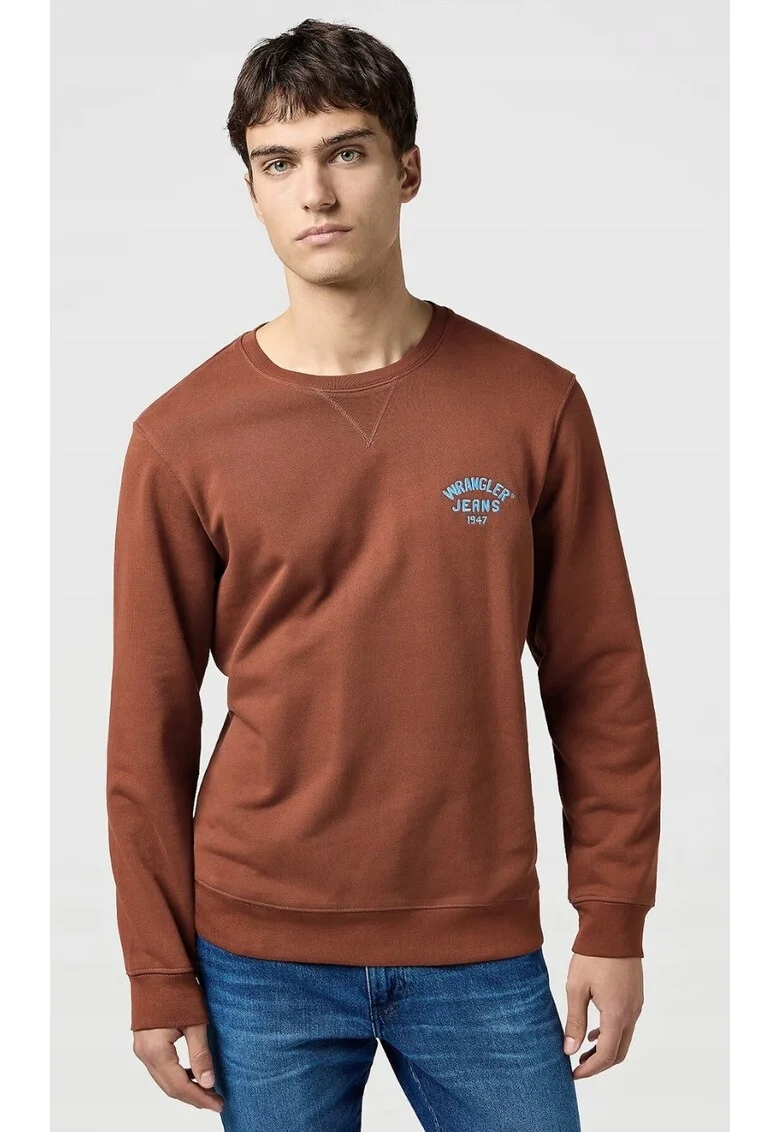 Hanorac barbati  Crewneck, regular fit, bumbac 100%, maro-roscat cu logo albastru