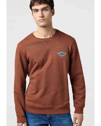 Hanorac barbati  Crewneck, regular fit, bumbac 100%, maro-roscat cu logo albastru