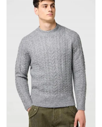 Pulover barbati,  CABLE KNIT, calduros, gri, bumbac, fermoar,
