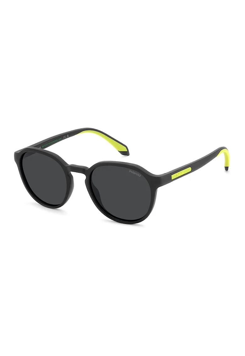 Ochelari de soare patrati cu lentile polarizate, Negru/Verde lime