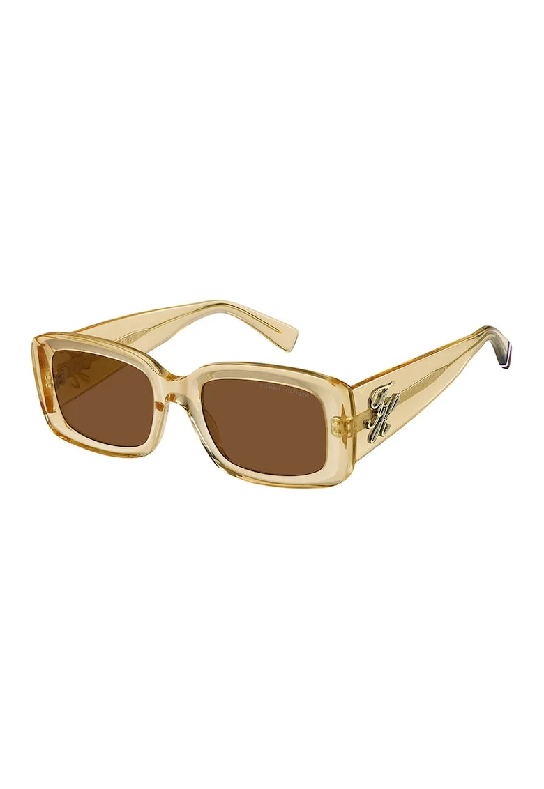 Ochelari de soare dreptunghiulari cu model cu monograma metalica, Portocaliu pal