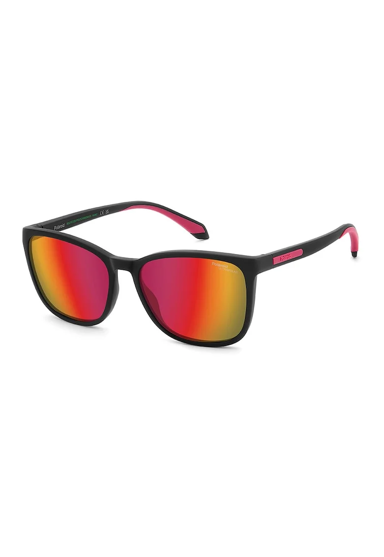 Ochelari de soare patrati cu lentile polarizate, Negru/Fucsia