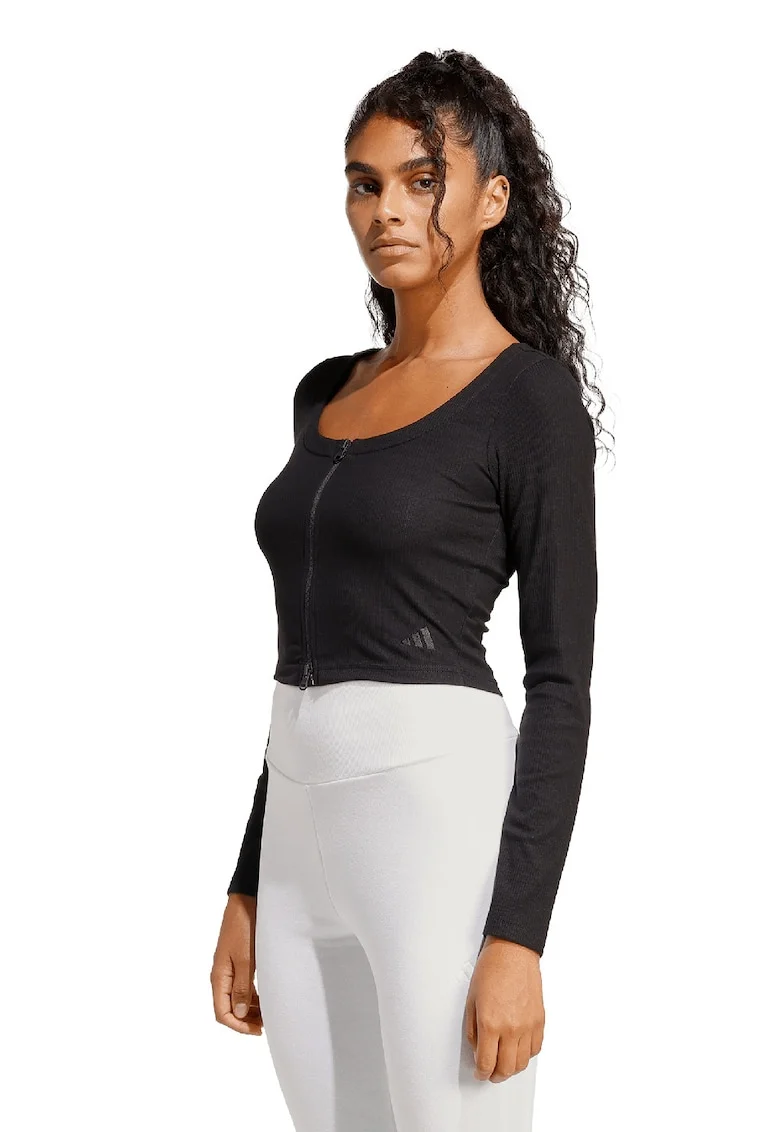 Bluza crop cu fermoar, Negru