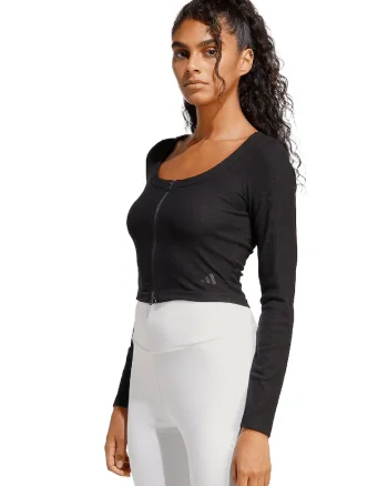Bluza crop cu fermoar, Negru