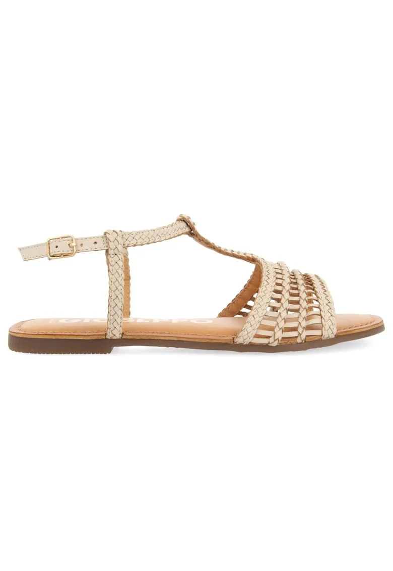 Sandale de piele cu design impletit, Alb murdar