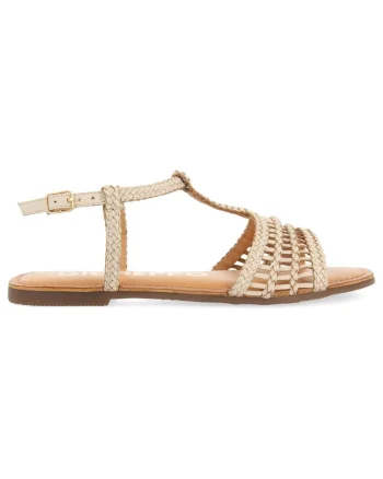 Sandale de piele cu design impletit, Alb murdar