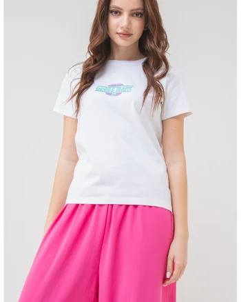 Tricou cu decolteu la baza gatului si broderie logo pe piept, Alb/Verde