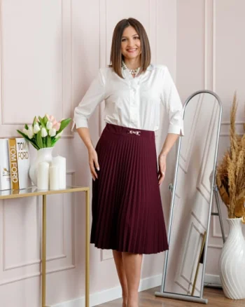 Fusta grena dama Brandy plisata midi cu talie elastica