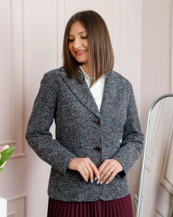 Sacou dama Dorothy din tweed bleumarin multicolor cu nasturi decorativi