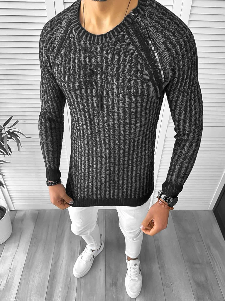 Pulover barbati gros slim fit negru T3711 P20-3.2