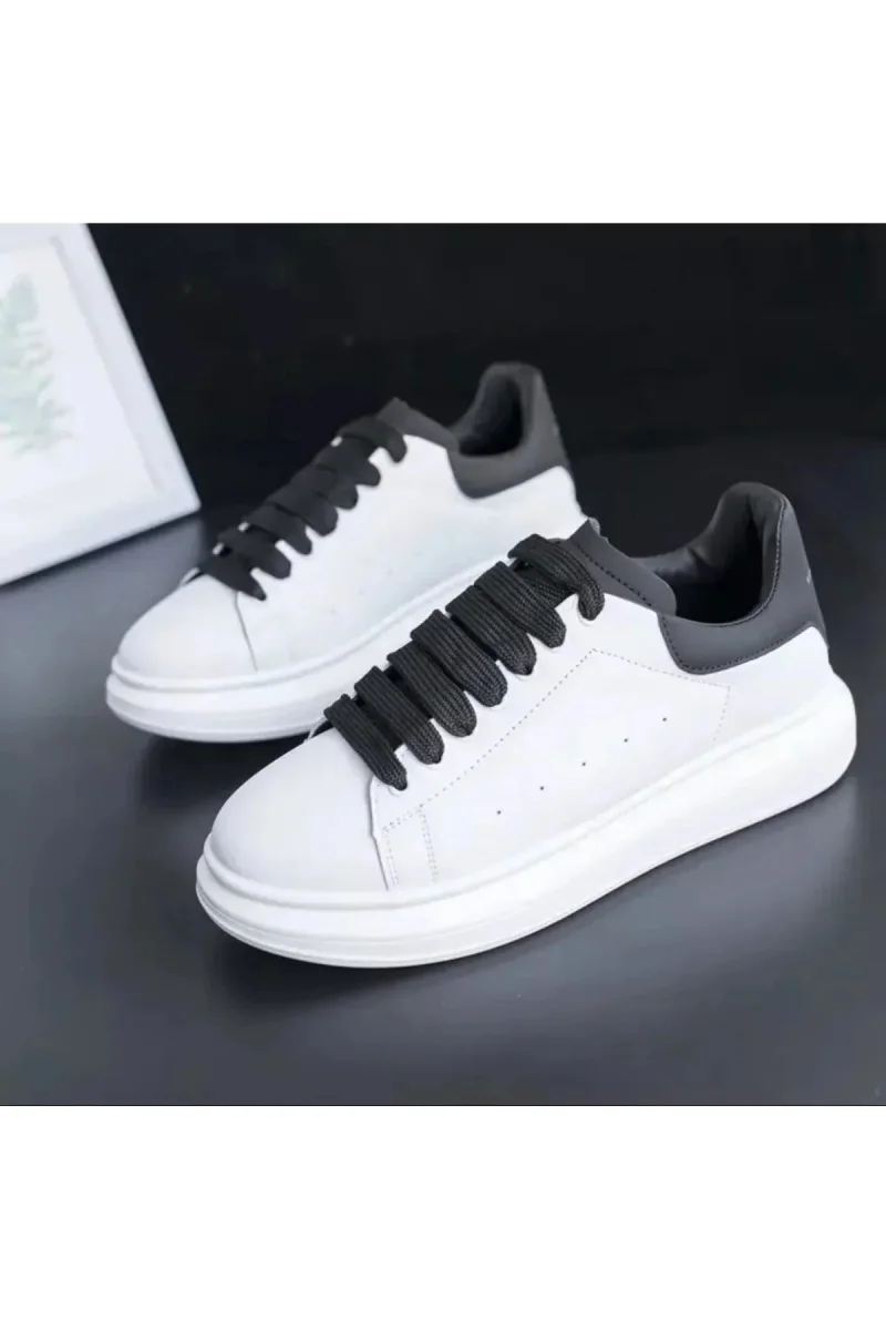 Adidasi unisex vip albi cu sireturi negre  B03  T8-2