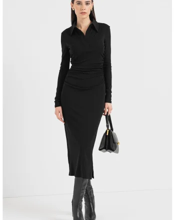 Rochie midi cu volane Muriel, Negru
