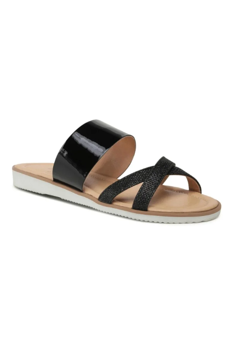 Papuci flip-flop dama,  208458931, Piele naturala, Negru, Negru