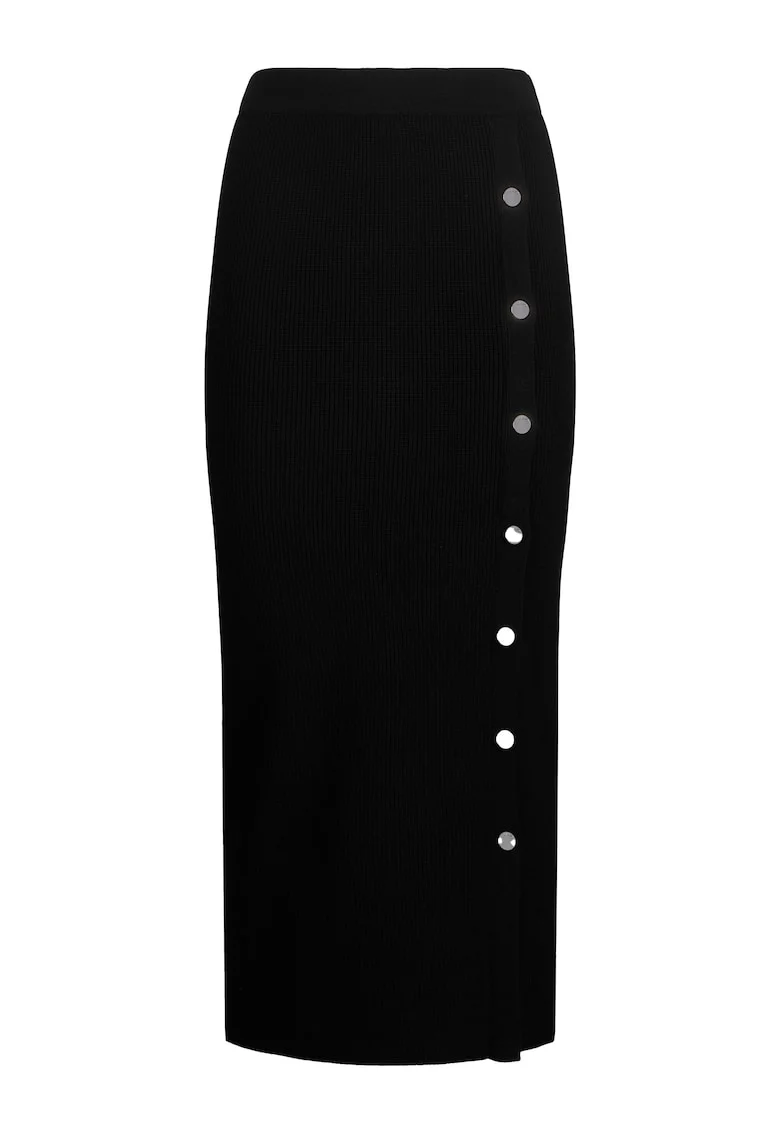 Fusta midi din tricot cu croiala cambrata, Negru