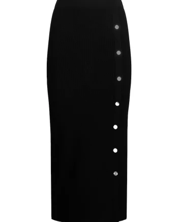 Fusta midi din tricot cu croiala cambrata, Negru