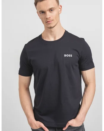 Tricou din bumbac cu decolteu rotund si logo discret, Albastru ultramarin