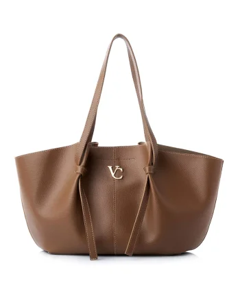 Geanta shopper din piele ecologica, Caramel