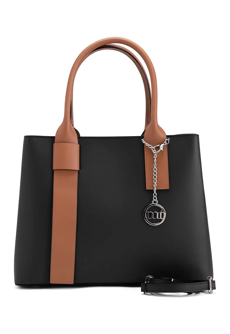 Geanta tote din piele cu bareta detasabila Argonne, Negru/Caramel