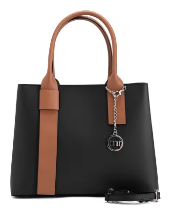 Geanta tote din piele cu bareta detasabila Argonne, Negru/Caramel