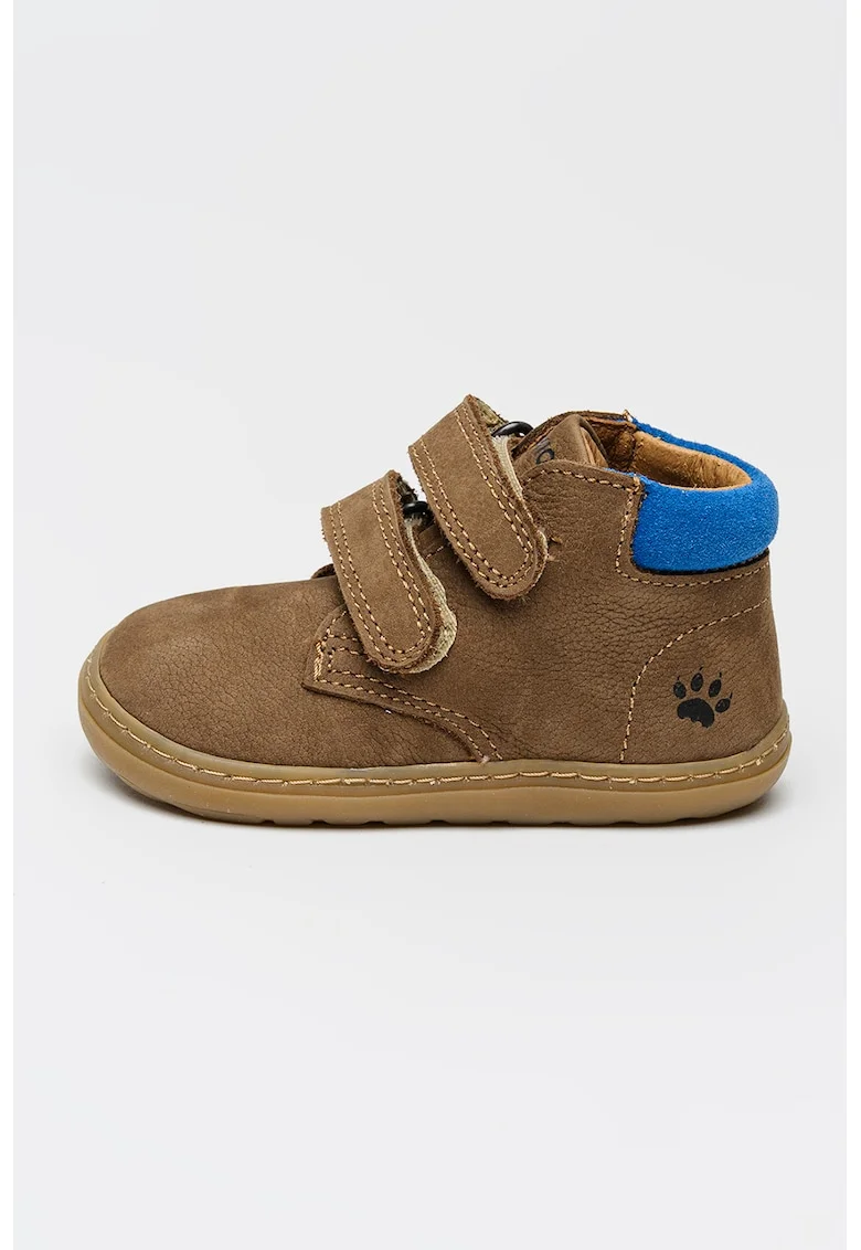 Ghete din piele cu barete velcro, Maro/Albastru