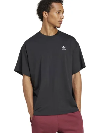 Tricou supradimensionat de bumbac cu logo Trefoil Essentials, Negru