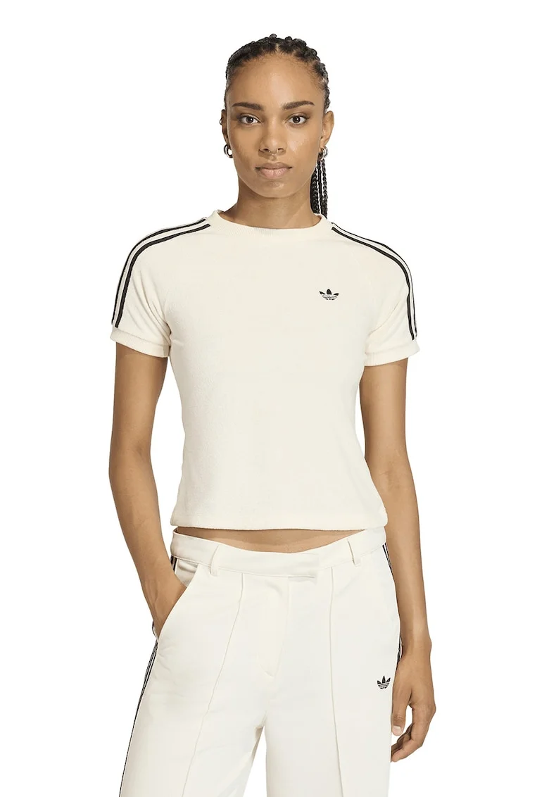 Tricou regular fit cu decolteu la baza gatului, Alb fildes/Negru