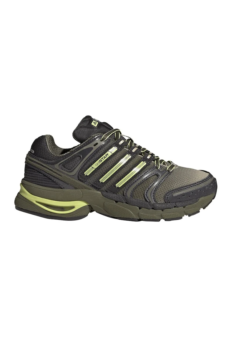 Pantofi sport Adistar Control de plasa cu logo contrastant, Gri inchis/Verde lime