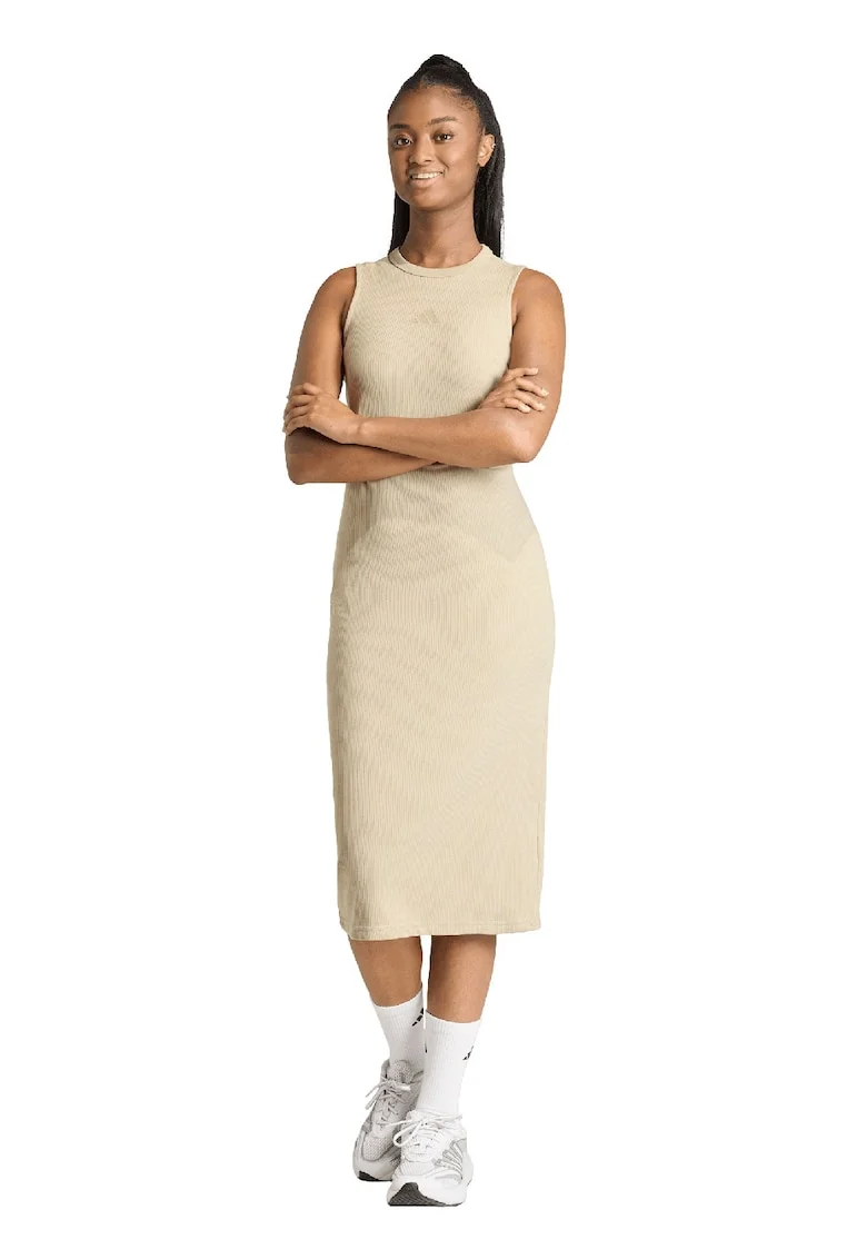 Rochie midi cu croiala cambrata, Bej deschis