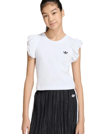 Tricou slim fit cu maneci cu volane, Alb