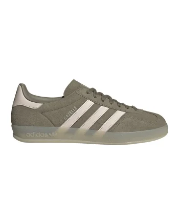 Pantofi sport Gazelle Indoor de piele intoarsa cu logo, Verde masliniu/Bej deschis