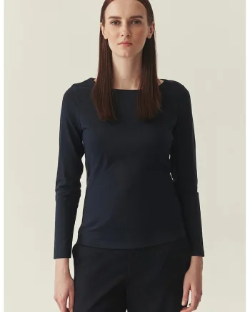Bluza din amestec de bumbac cu decolteu barcuta, Albastru ultramarin