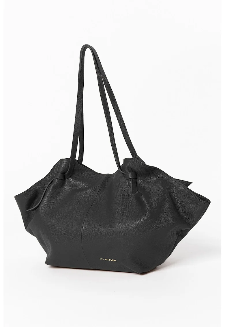 Geanta shopper de piele cu logo discret, Negru