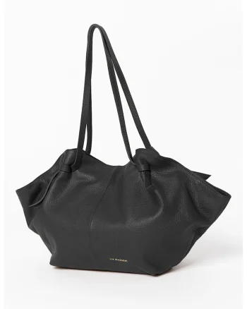 Geanta shopper de piele cu logo discret, Negru
