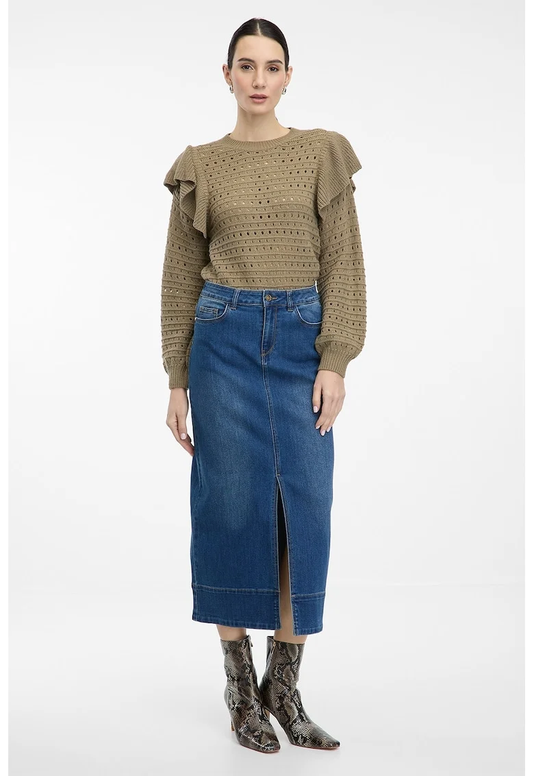 Fusta midi de denim, Bleumarin