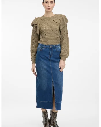 Fusta midi de denim, Bleumarin